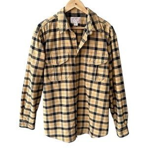 FILSON Vintage Alaskan Guide Shirt Mens Medium Long Flannel Tan Black Cotton